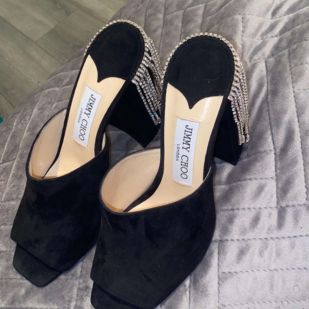 JIMMY CHOO Baia 100 embellished Suede Sandals